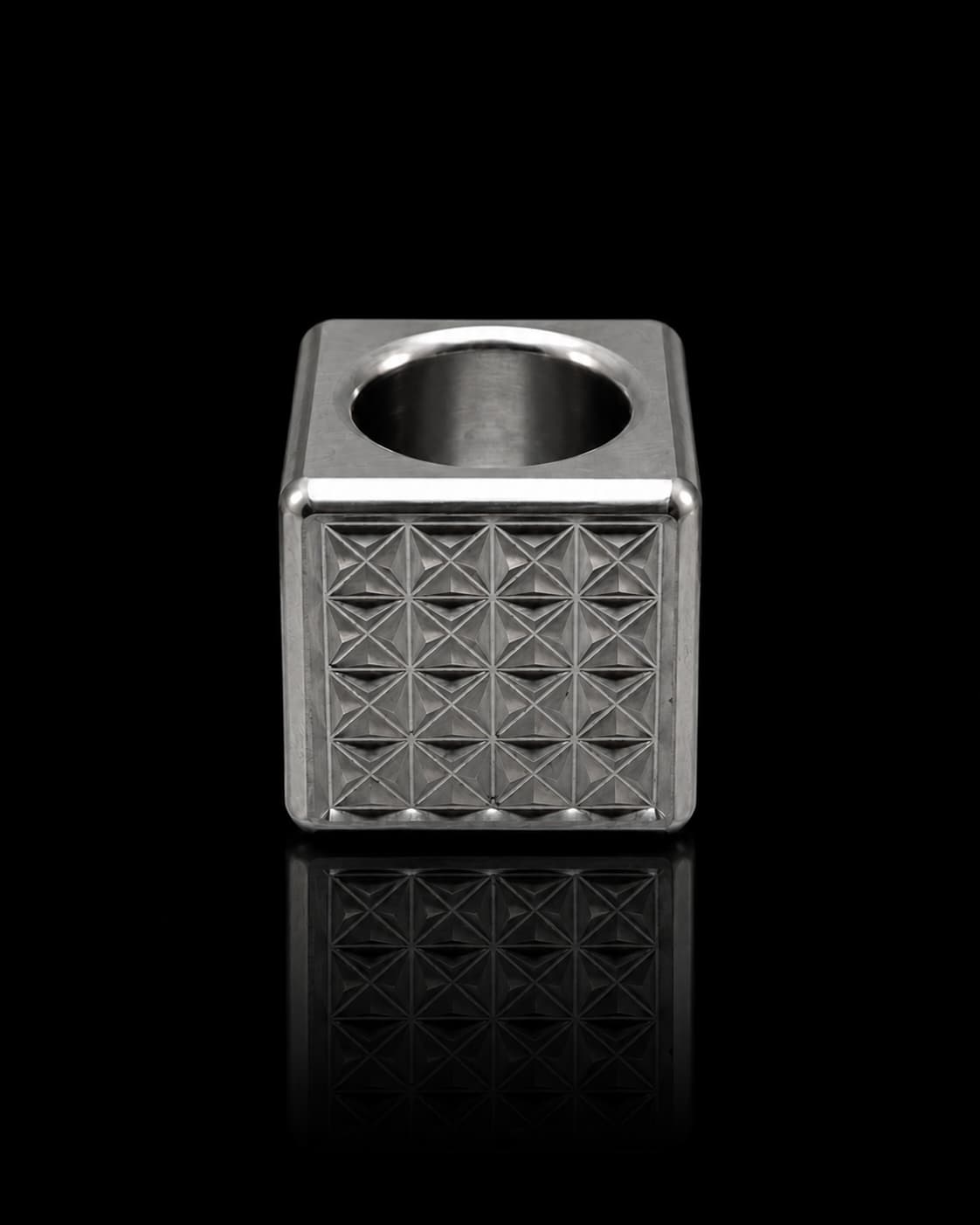 Koro Cube — Asanoha, engraved aluminum