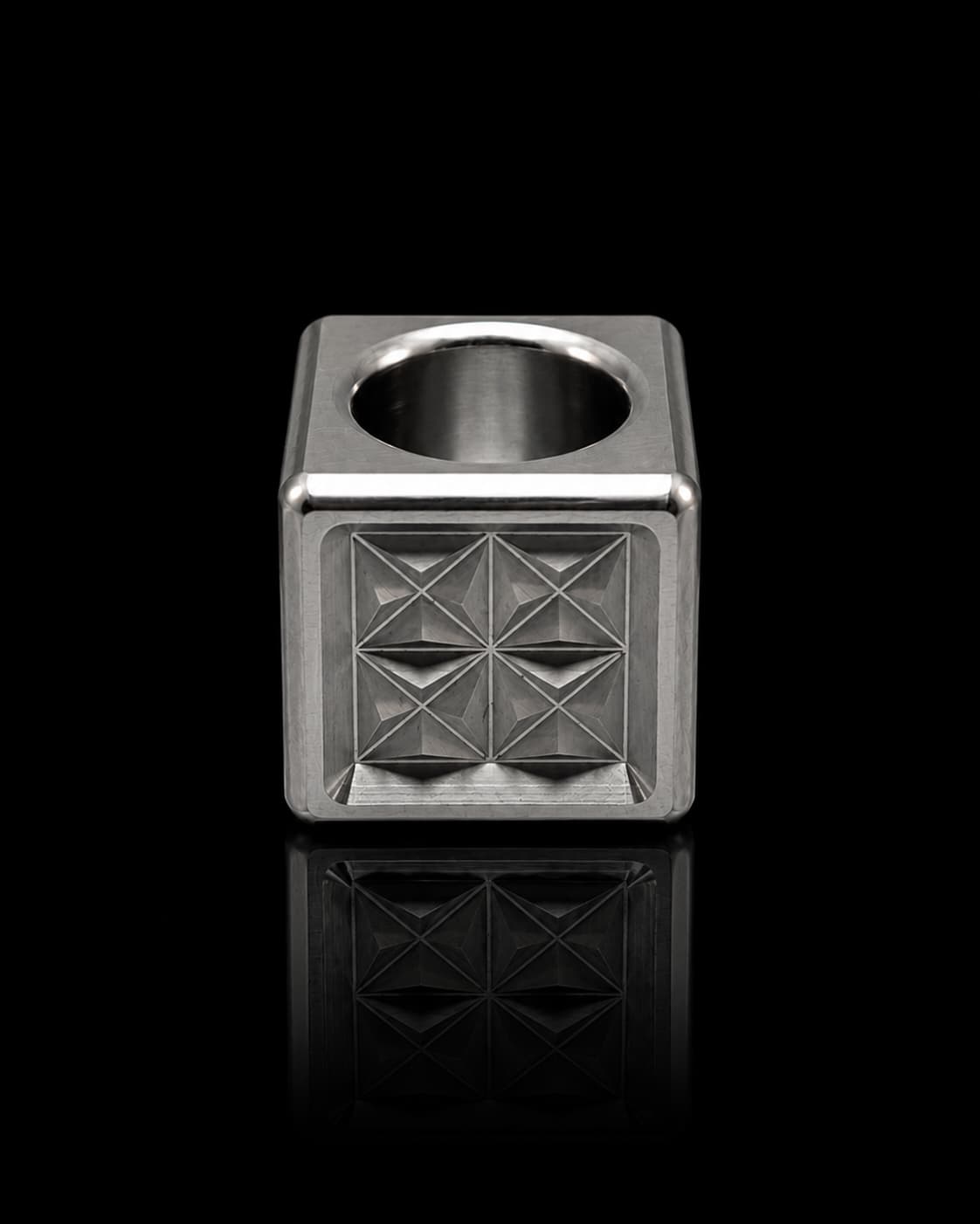 Koro Cube — Asanoha, engraved aluminum