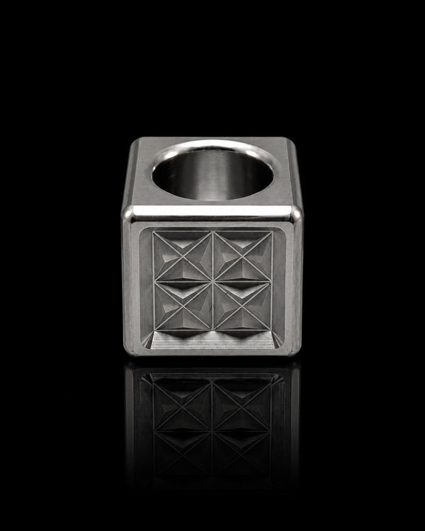 Koro Cube — Asanoha, engraved aluminum