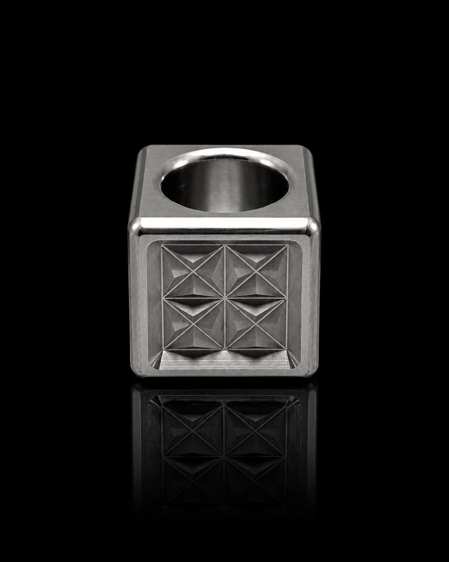 Koro Cube — Asanoha, engraved aluminum